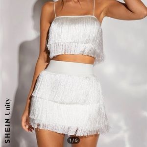 Fringe trim top and skirt